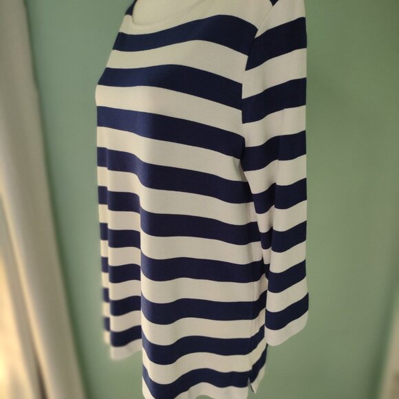 Ann Taylor, Size L, Navy Blue and White striped blouse - Picture 2 of 6